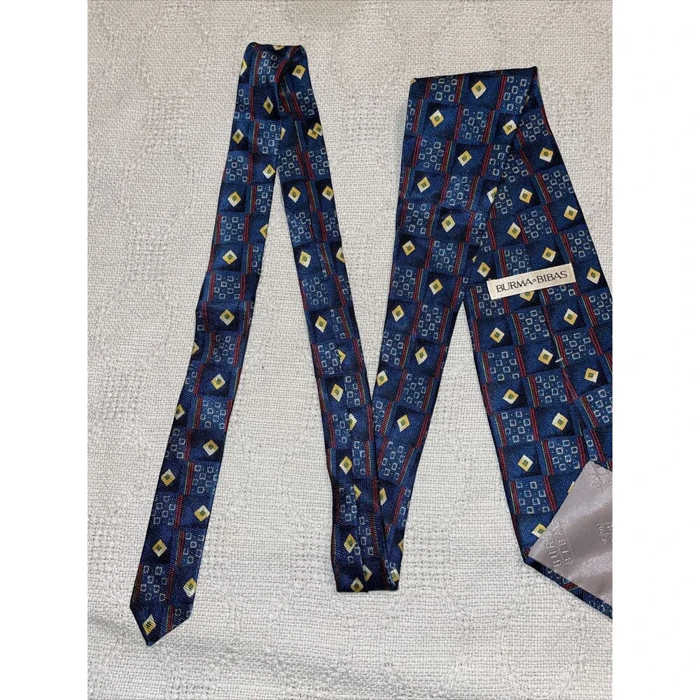 Burma & Bibas Men’s Dress Tie Size 56” 4” Blue Geometric Business Formal